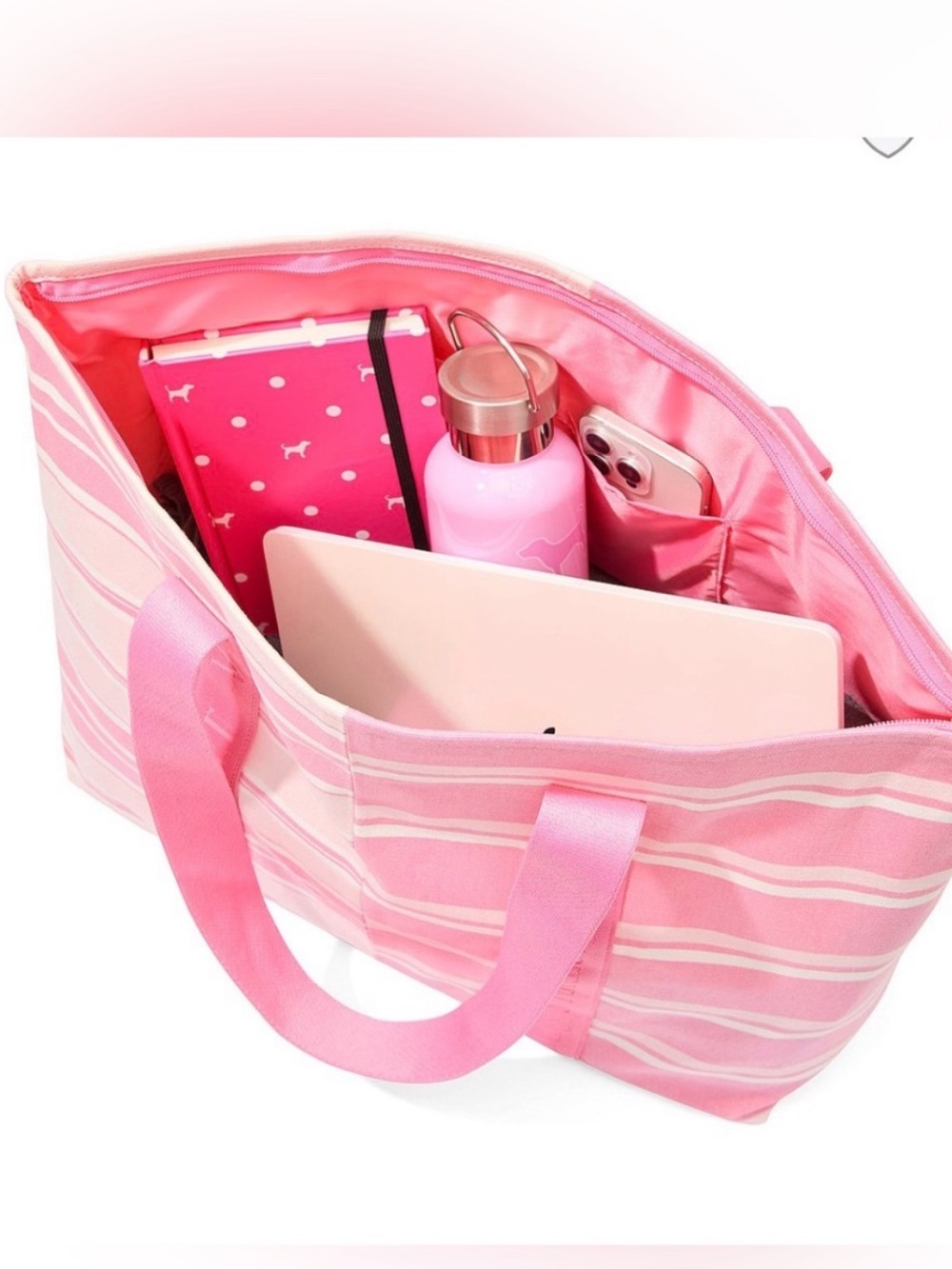 Victoria's Secret Pink & Cream Striped Tote Bag - Picture 6 of 9